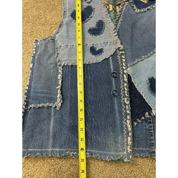 Womens Blue Denim Patchwork Vest South Western Y2k Boho Frayed LARGE READ - Picture 7 of 8